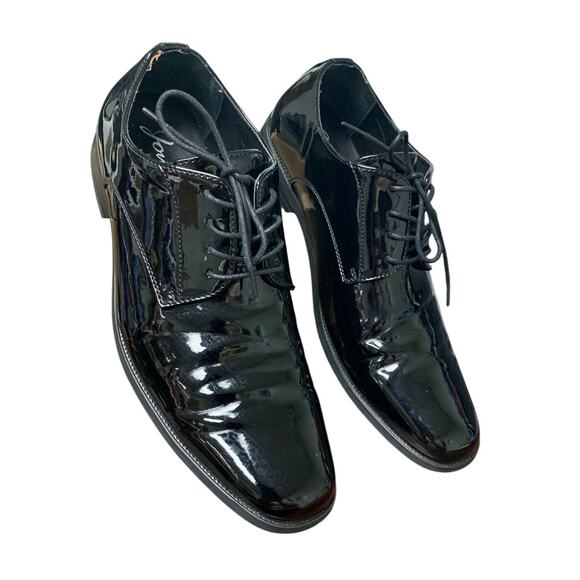 Jousen Mens Size 13 Shiny Black Faux Leather Lace Up Formal Oxford Loafer Shoes main image 6